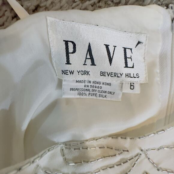 Pave New York Beverly Hills Silk Beaded Formal Gown Sz 6 Ivory Vintage Hong Kong - Picture 8 of 9